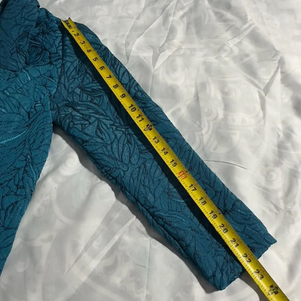 Vtg Leslie Fay‎ 12 Turquoise Teal Blazer Embroider Style Buttoned Scallop Trim